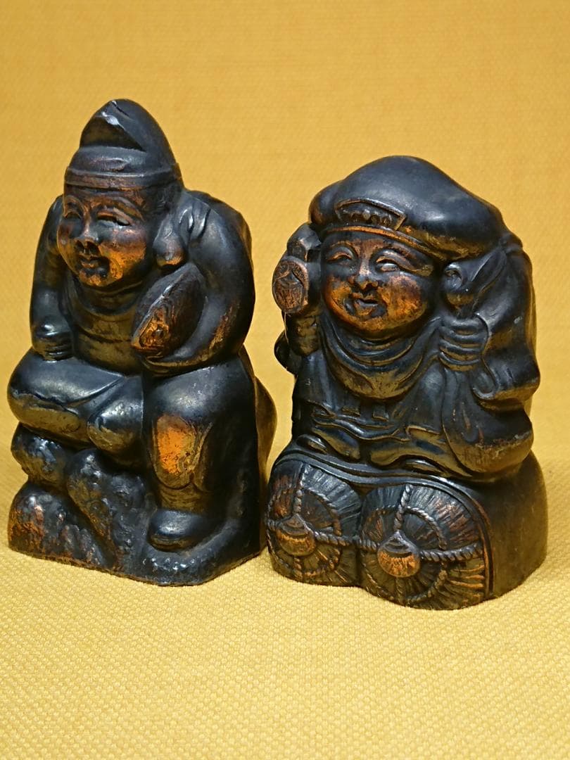 恵比寿　大黒天　金属　ブロンズ像　置物　インテリア　工芸品　美術品　A1523