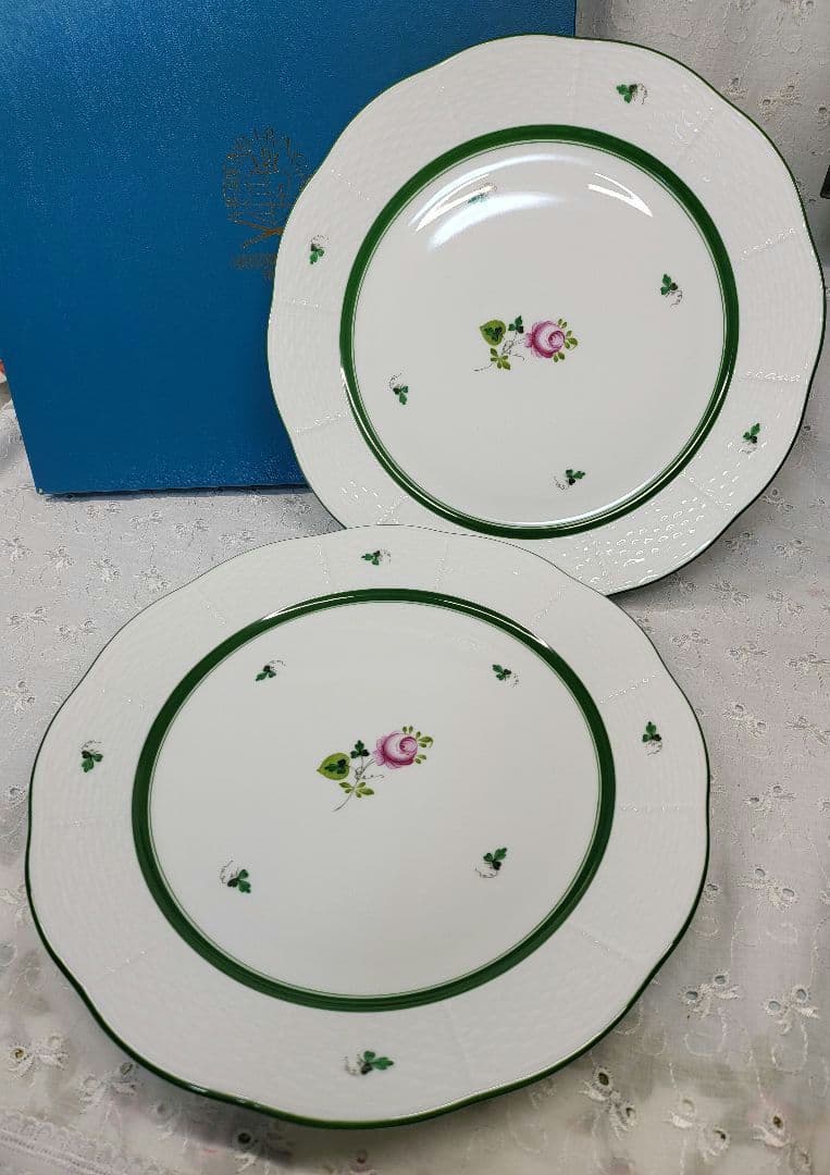 未使用近✨ヘレンド ウィーンのバラ プレート 26cm大皿 ピンク ローズ2枚①