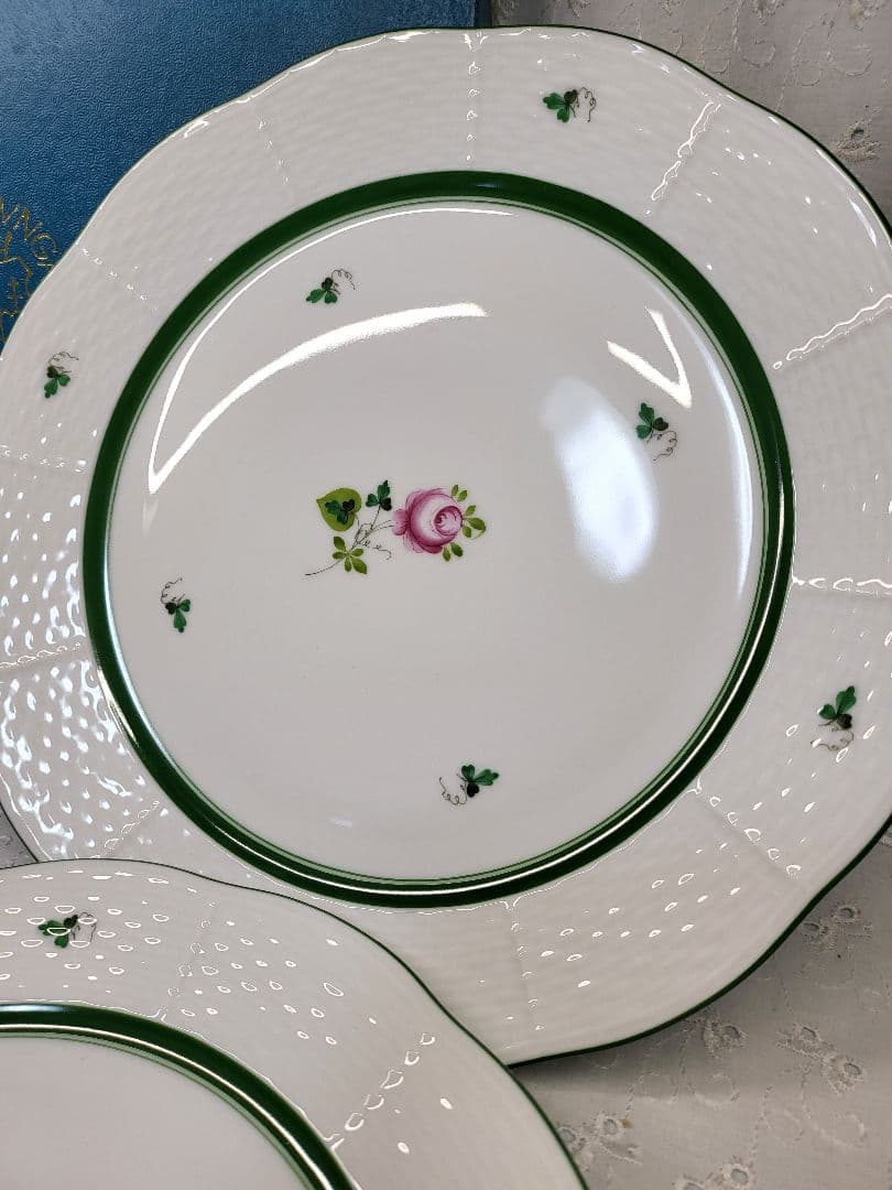 未使用近✨ヘレンド ウィーンのバラ プレート 26cm大皿 ピンク ローズ2枚①