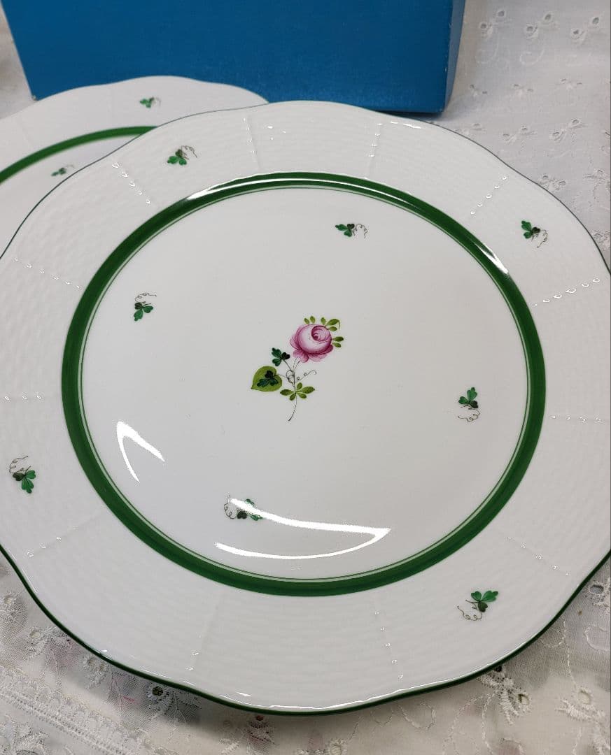 未使用近✨ヘレンド ウィーンのバラ プレート 26cm大皿 ピンク ローズ2枚①
