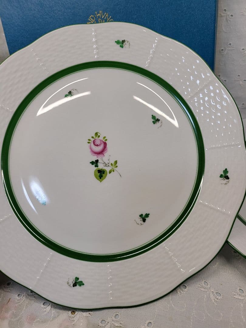 未使用近✨ヘレンド ウィーンのバラ プレート 26cm大皿 ピンク ローズ2枚①