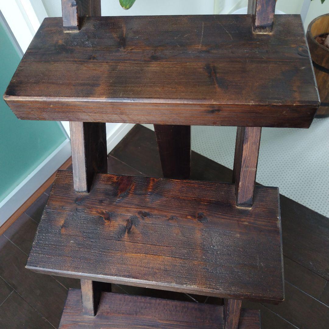 アンティーク 古木を活かした階段ディスプレイ台 シェルフ 4段 天然木