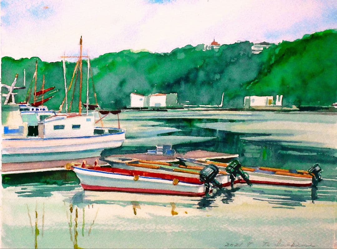 水彩画「小網代湾」