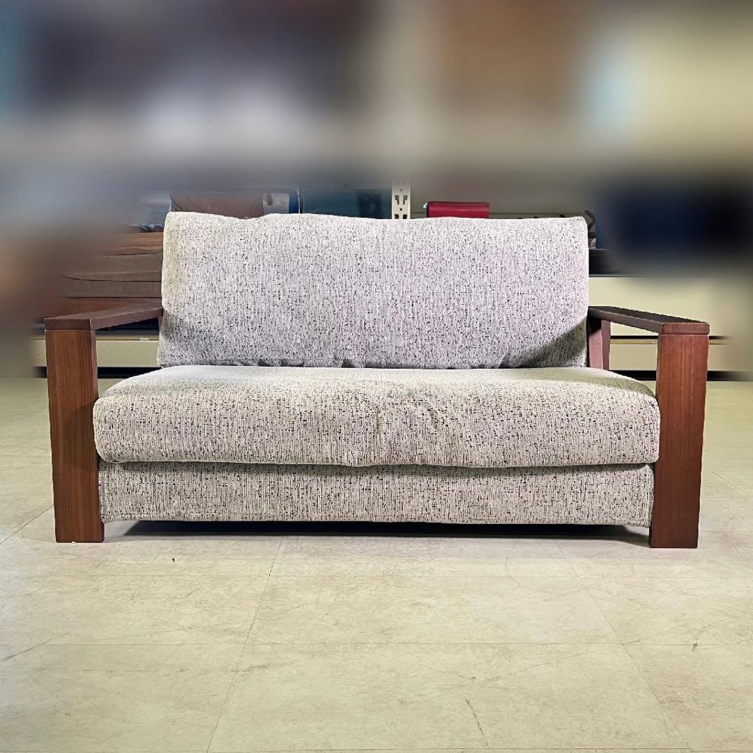 Keyuca ケユカ 木製アームラブソファ 2人掛け　ミックスグレー