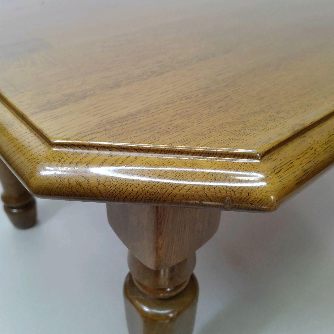 カントリー家具 オーク材 センターテーブル 天然木 オーク材 八角形 ろくろ脚