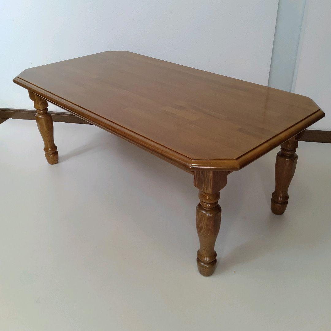 カントリー家具 オーク材 センターテーブル 天然木 オーク材 八角形 ろくろ脚