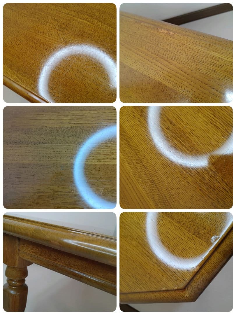 カントリー家具 オーク材 センターテーブル 天然木 オーク材 八角形 ろくろ脚