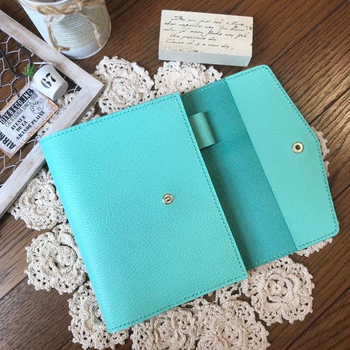 ご確認用 牛革 ティファニーブルー 手帳カバー フルカバー　A6 A5 B6