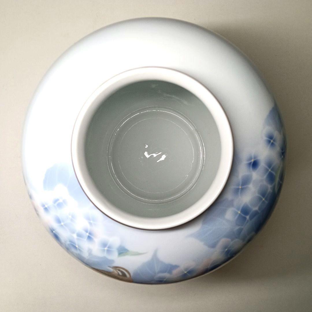 美品 有田焼 深川製磁 紫陽花小鳥文 花瓶 大型