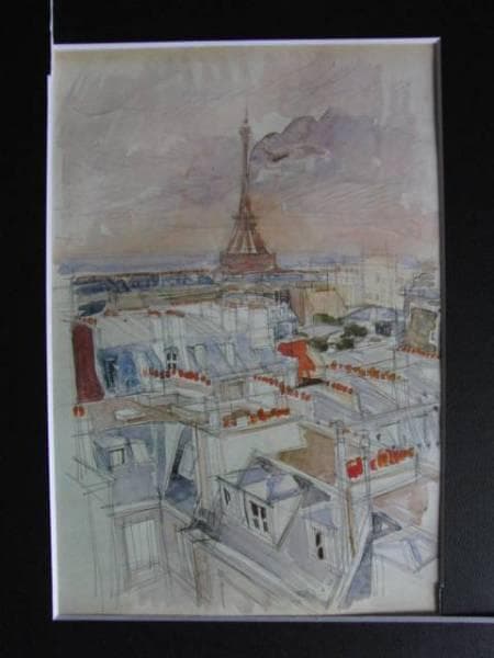小磯良平、エッフェル塔遠眺、希少画集画、新品額装付、状態良好