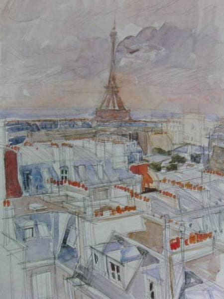 小磯良平、エッフェル塔遠眺、希少画集画、新品額装付、状態良好