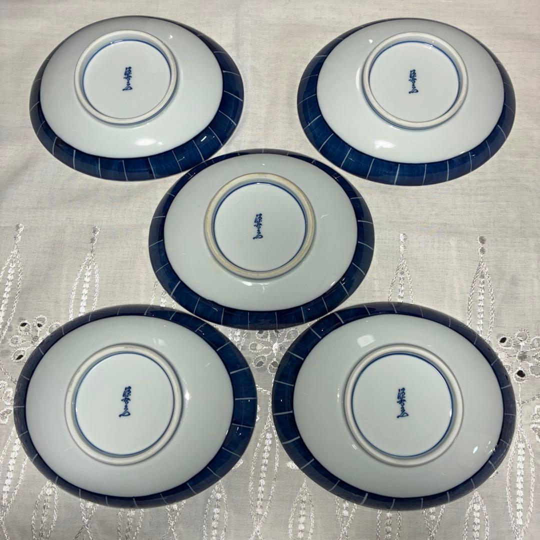 有田焼 源右衛門窯 染付傘絵 銘々皿 15.5cm ５枚セット