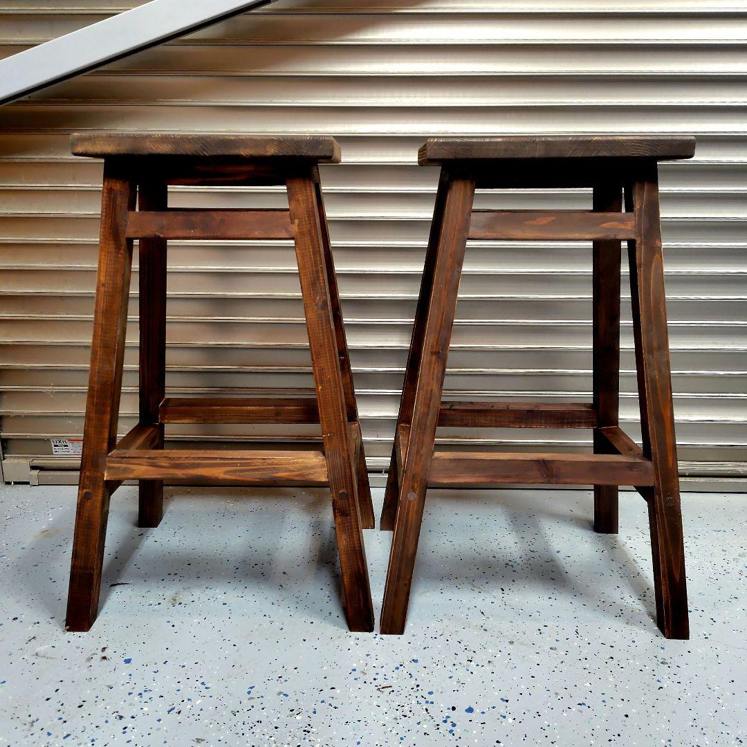 スクエア椅子 スツール　花台　ハンドメイド　座面高61cm　２脚