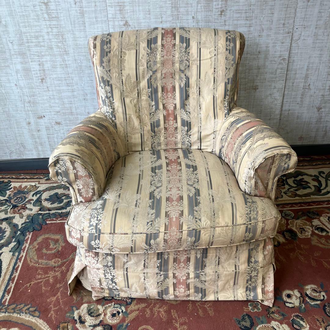 昭和レトロ コスガ家具 古家具 花柄ストライプ 一人掛けソファー アームチェア