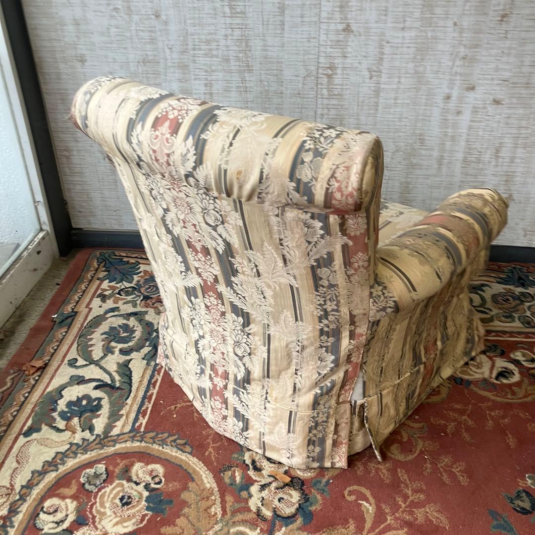 昭和レトロ コスガ家具 古家具 花柄ストライプ 一人掛けソファー アームチェア