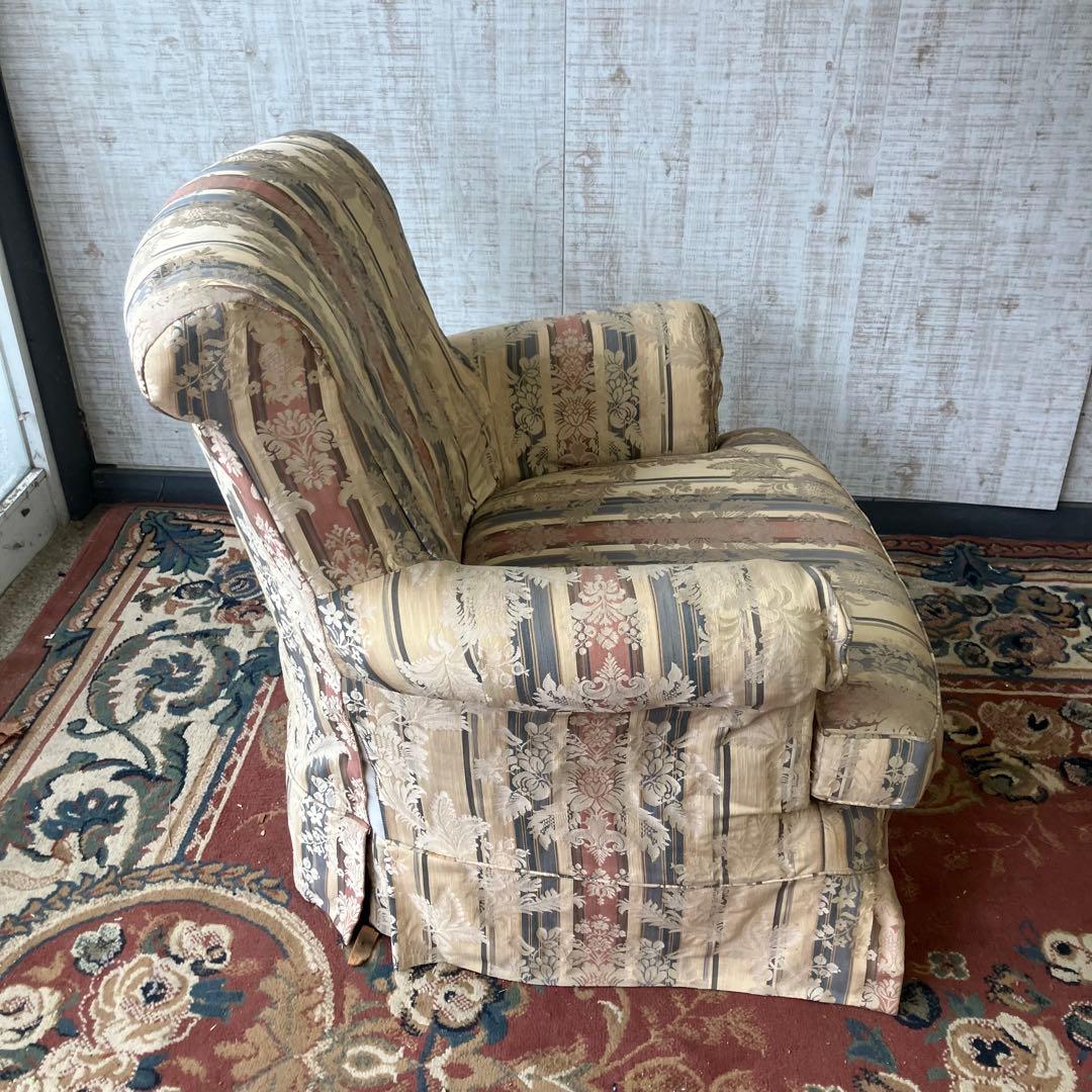 昭和レトロ コスガ家具 古家具 花柄ストライプ 一人掛けソファー アームチェア