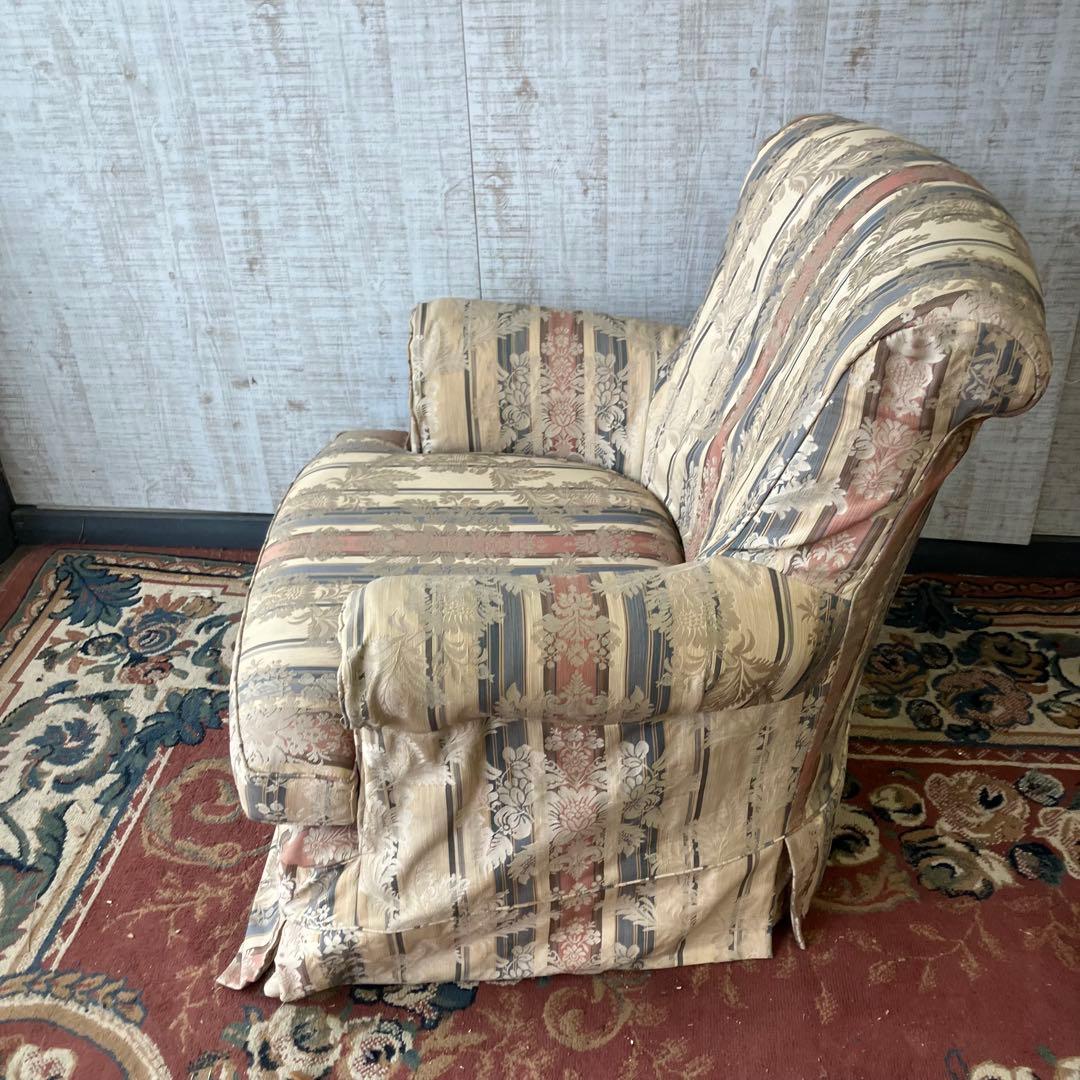 昭和レトロ コスガ家具 古家具 花柄ストライプ 一人掛けソファー アームチェア