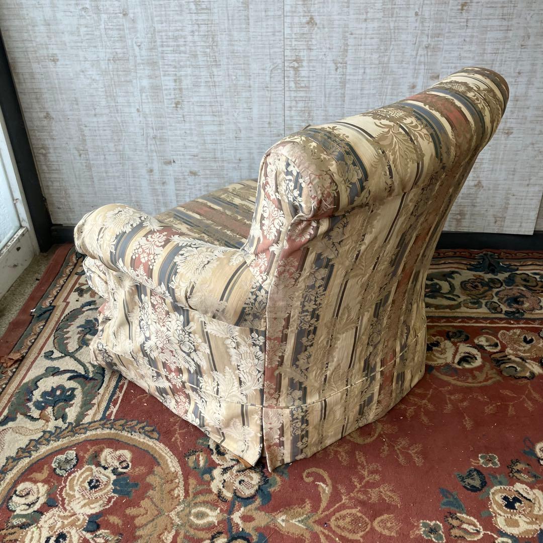 昭和レトロ コスガ家具 古家具 花柄ストライプ 一人掛けソファー アームチェア
