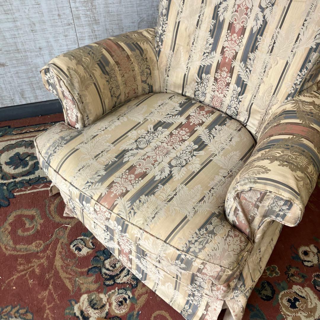 昭和レトロ コスガ家具 古家具 花柄ストライプ 一人掛けソファー アームチェア