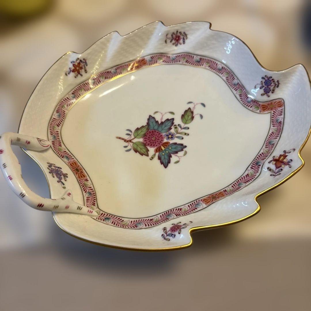 【美品】ヘレンド 葉形花柄皿