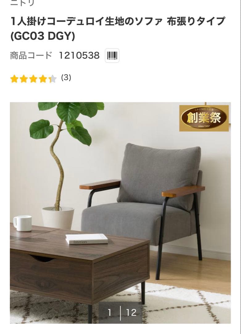 1人掛けソファ ダークグレー (GCO3 DGY)