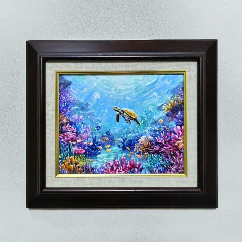 海中世界】アクリル画 F3 風景画 絵画