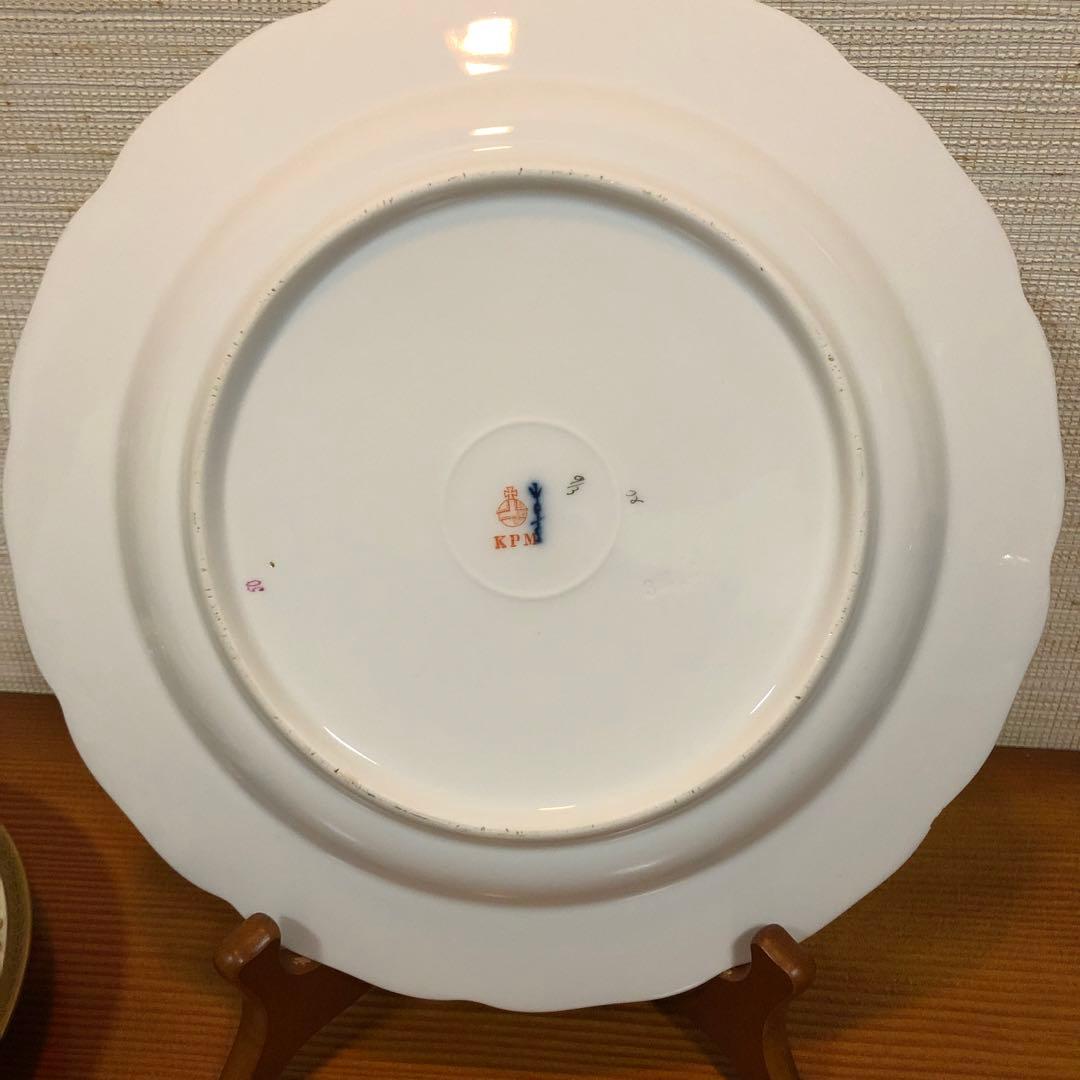 オールドKPMベルリン　印象主義様式　フラワーブーケと昆虫 プレート