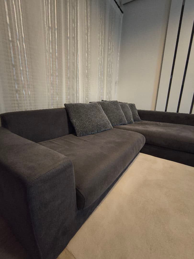 桜様 カウチソファ L字型ソファ クッション付き チャコールグレー