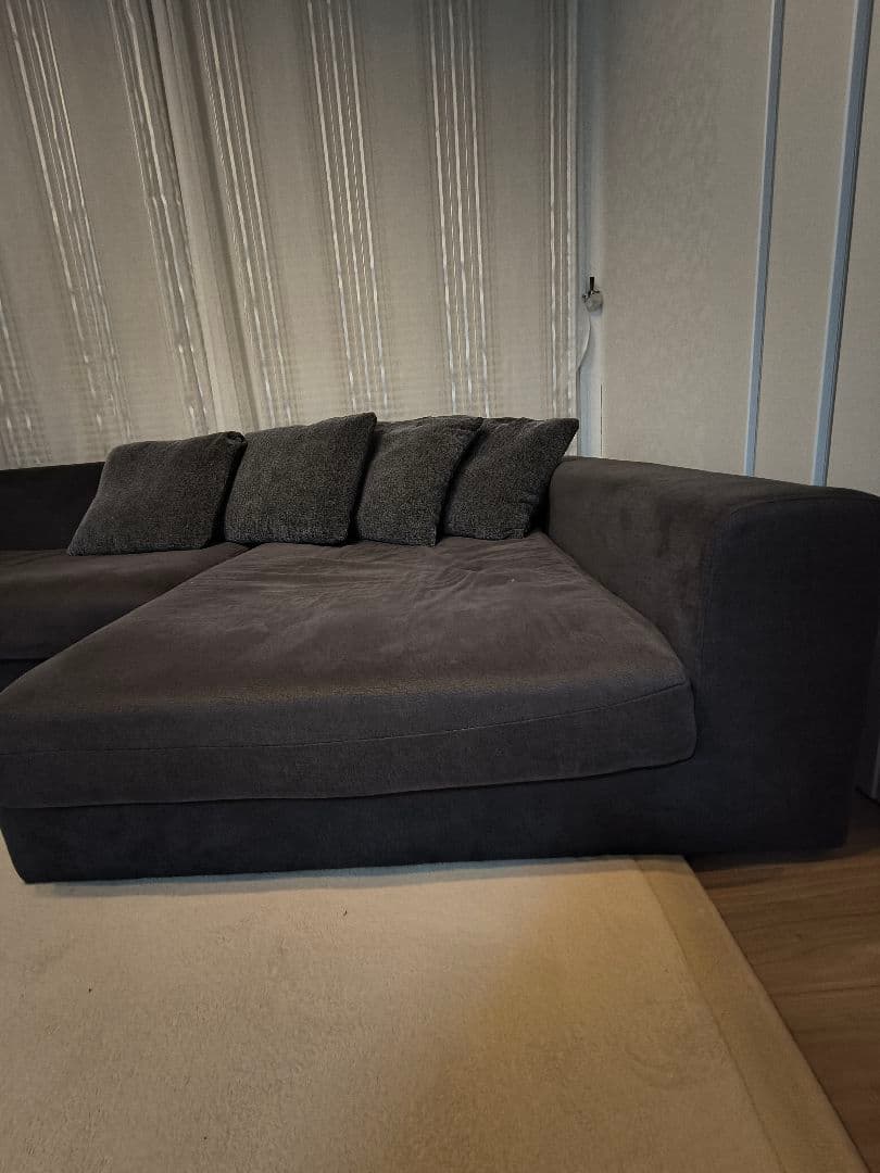 桜様 カウチソファ L字型ソファ クッション付き チャコールグレー