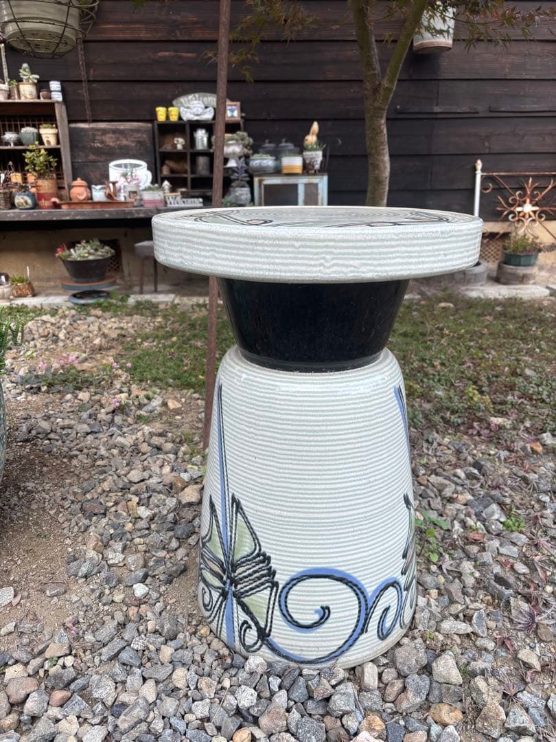 和モダン 陶器 スツール 花台 テーブル ガーデンインテリア