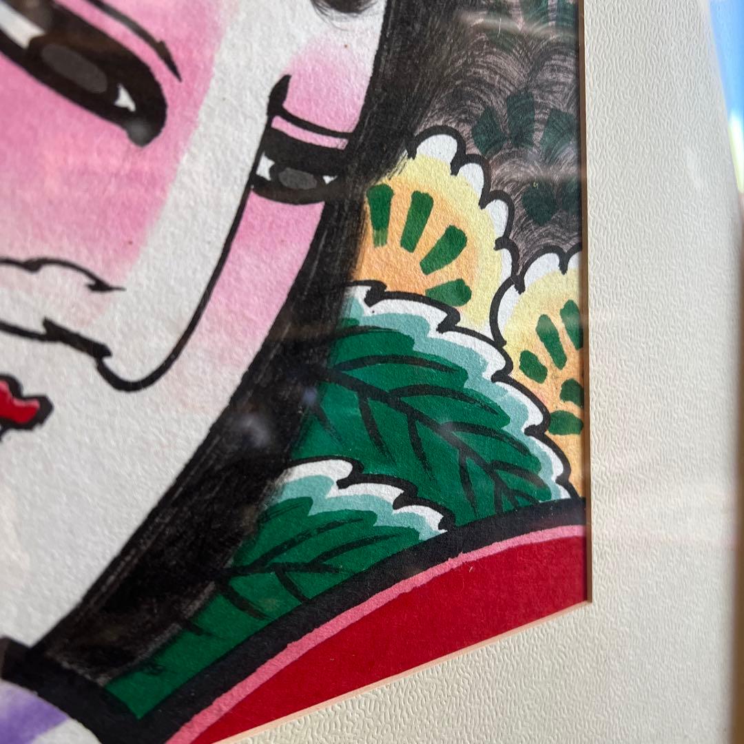 k582 力強い津軽の色紙絵「神功皇后」額縁入り 津軽凧絵 ねぶた絵