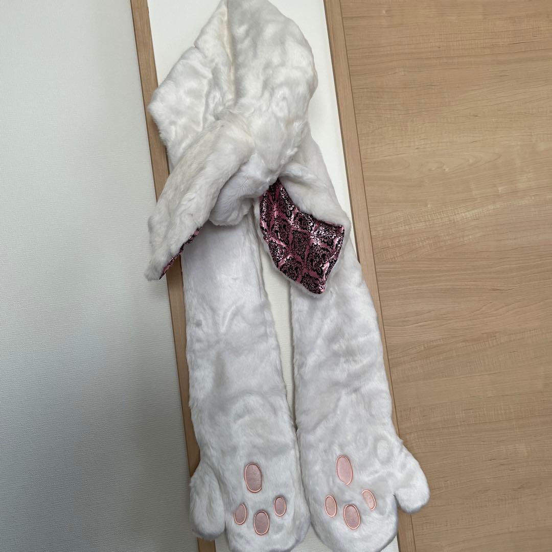 ディズニー フード付きマフラー 白うさぎ 時計うさぎ ファンキャップ