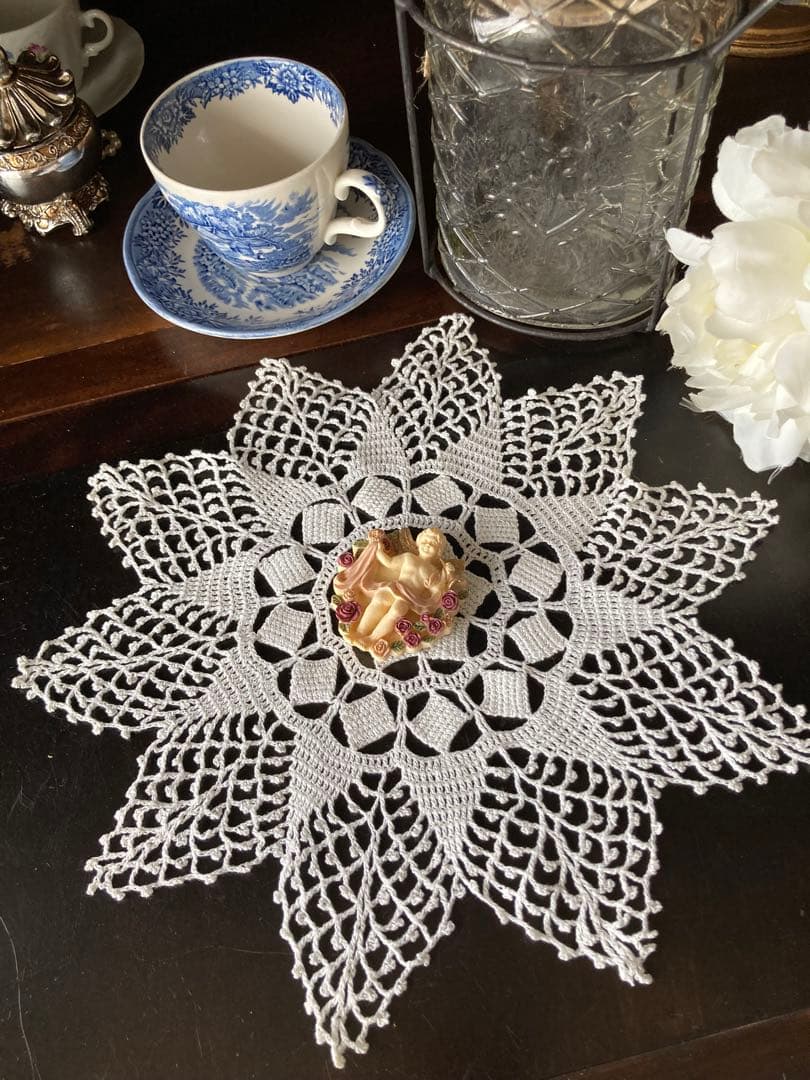 海外店ジャグカバー☆レースドイリー10星形スカラップ&天使と薔薇