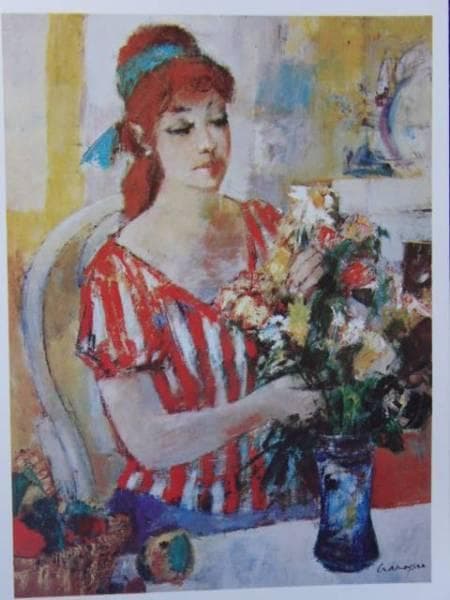 マルセル・クラモアザン、花と女、希少な額装用画集より、美品、新品額装付