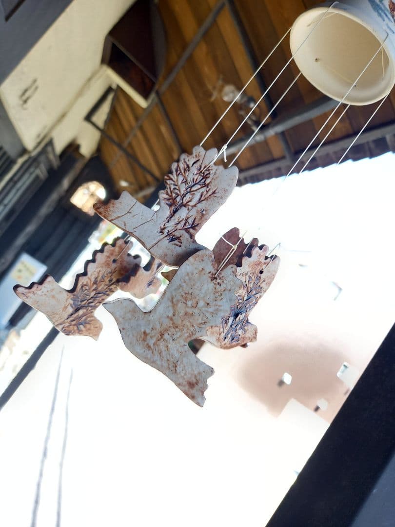 欧州　ポタリー　pigeon　ハンドペイント　風鈴　ウィンドウ　ベル　チャイム