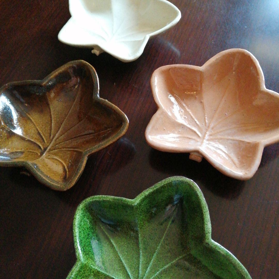 京焼　五彩楓手皿　4枚　16.5cm　明治～昭和初期