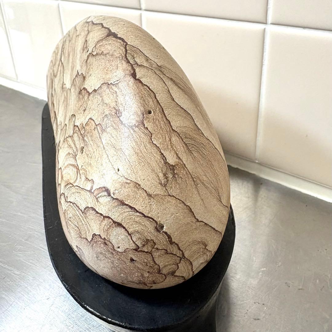 [珍] 自然石　水福メノウ　景色紋様石　両面磨き　鑑賞石　置物　2006g