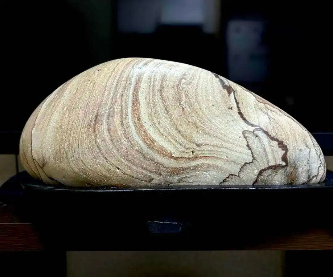 [珍] 自然石　水福メノウ　景色紋様石　両面磨き　鑑賞石　置物　2006g