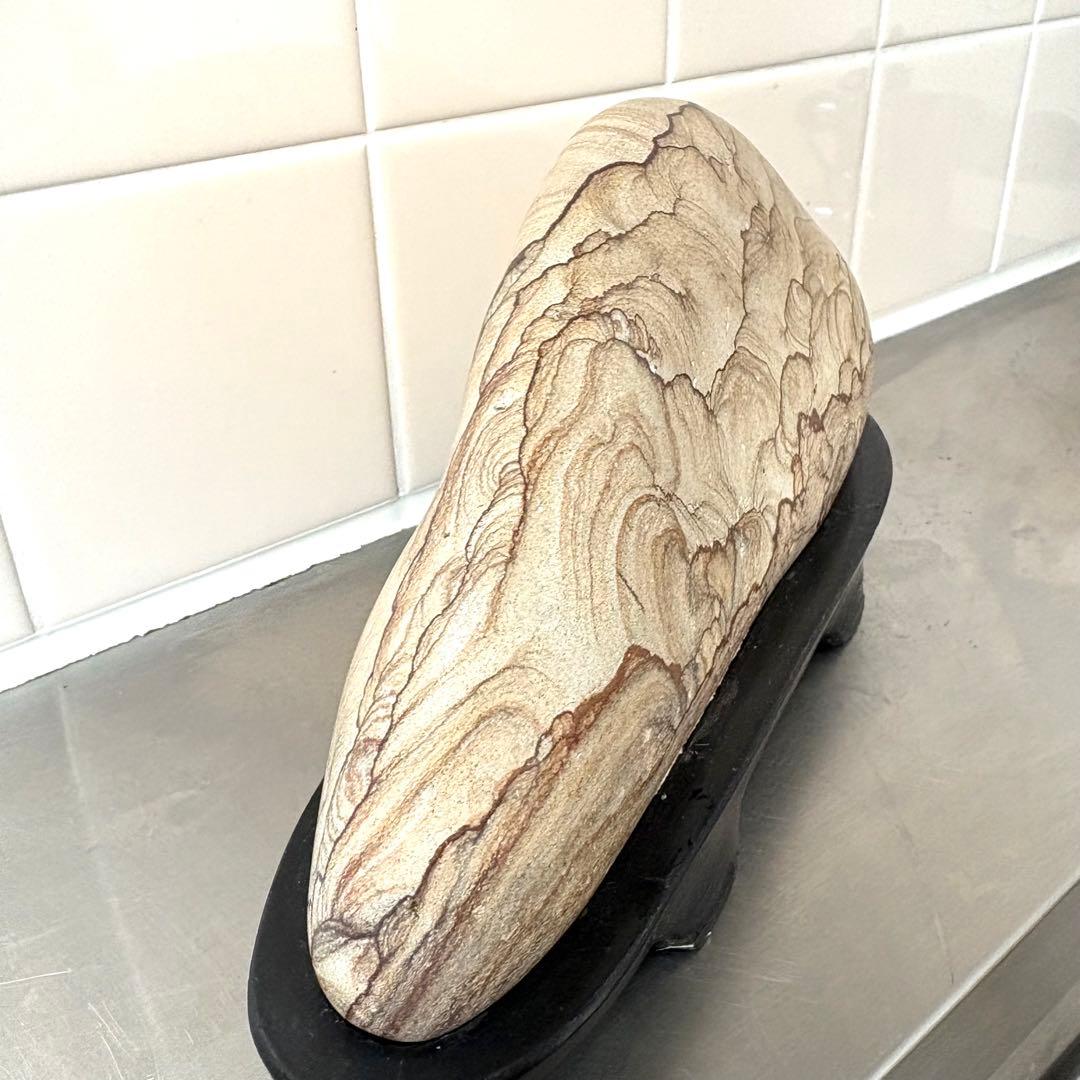 [珍] 自然石　水福メノウ　景色紋様石　両面磨き　鑑賞石　置物　2006g