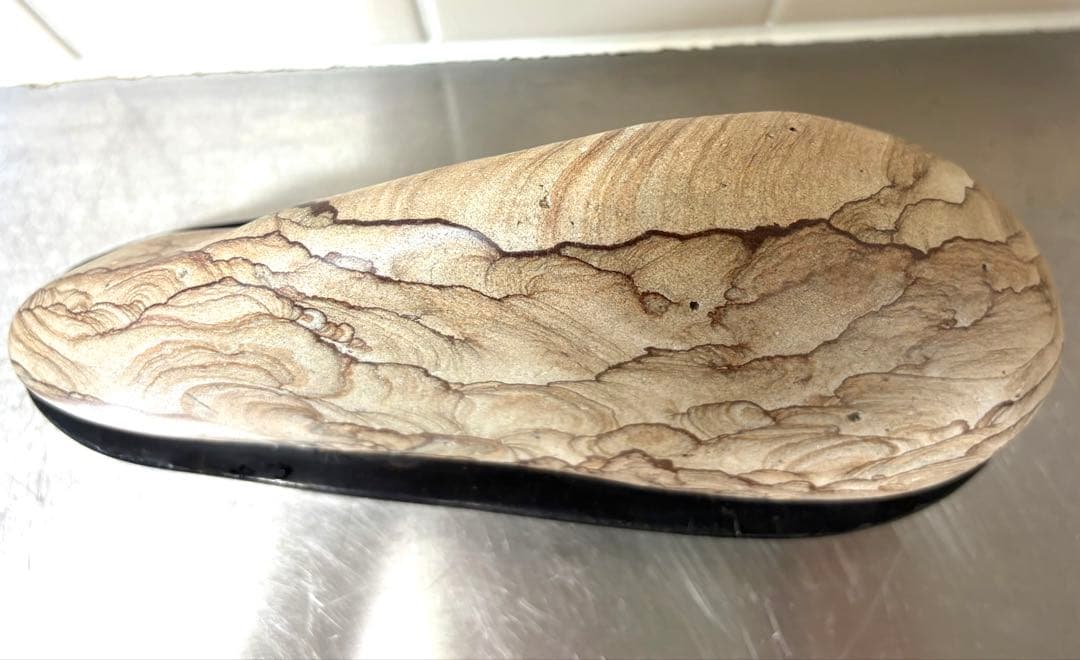 [珍] 自然石　水福メノウ　景色紋様石　両面磨き　鑑賞石　置物　2006g