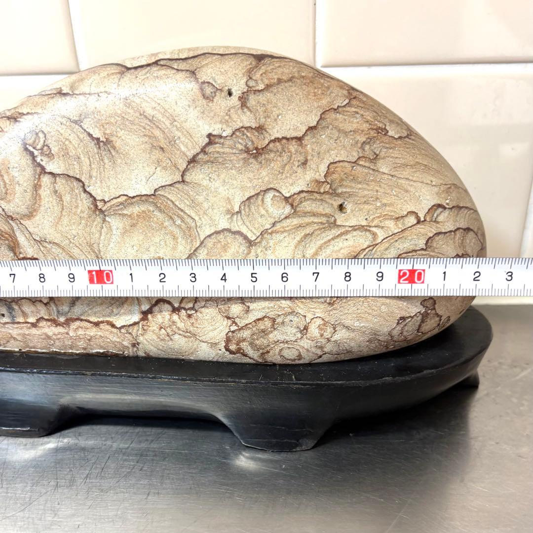 [珍] 自然石　水福メノウ　景色紋様石　両面磨き　鑑賞石　置物　2006g