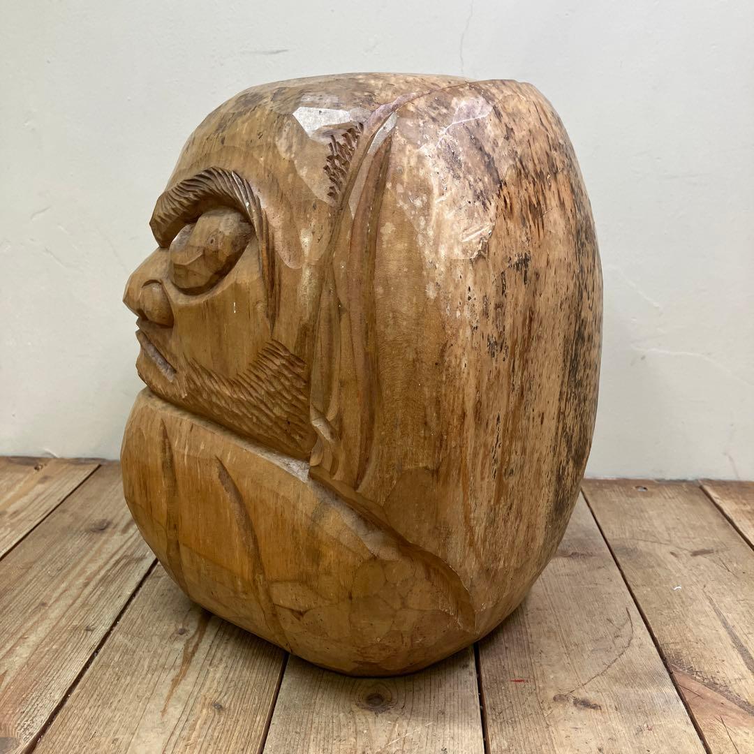 E4 昭和レトロ 達磨 ダルマ 木製 一刀彫 彫刻 木彫 縁起物 開運 伝統工芸