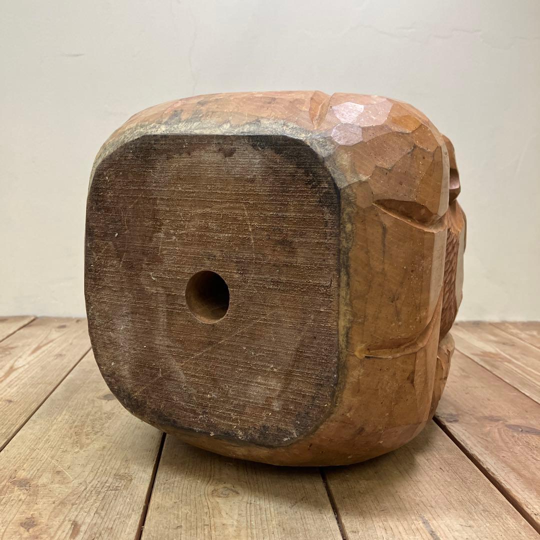 E4 昭和レトロ 達磨 ダルマ 木製 一刀彫 彫刻 木彫 縁起物 開運 伝統工芸