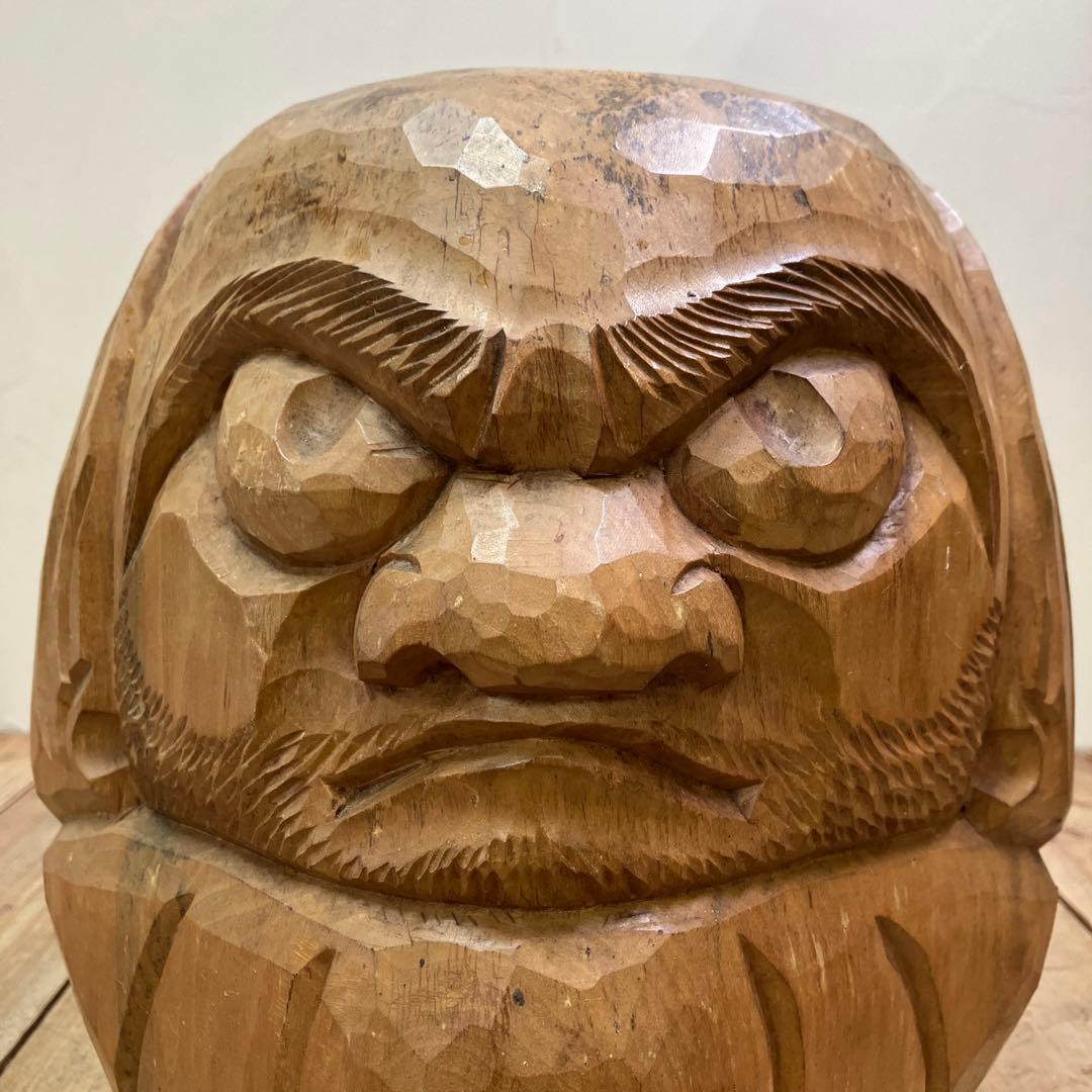 E4 昭和レトロ 達磨 ダルマ 木製 一刀彫 彫刻 木彫 縁起物 開運 伝統工芸