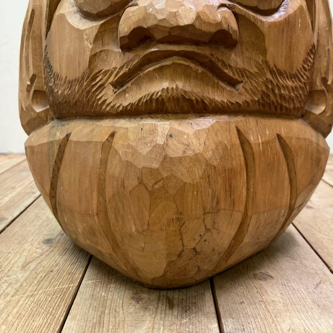 E4 昭和レトロ 達磨 ダルマ 木製 一刀彫 彫刻 木彫 縁起物 開運 伝統工芸