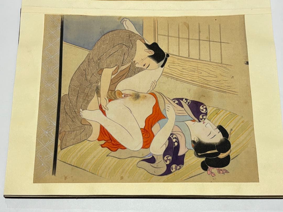 「彩色絹本 春画帖」艶本 明治？大正？頃筆 1帖|和本 わじるし 枕絵