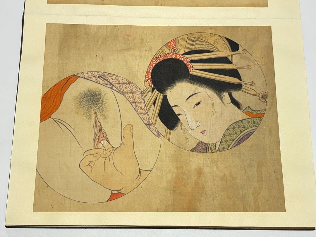 「彩色絹本 春画帖」艶本 明治？大正？頃筆 1帖|和本 わじるし 枕絵