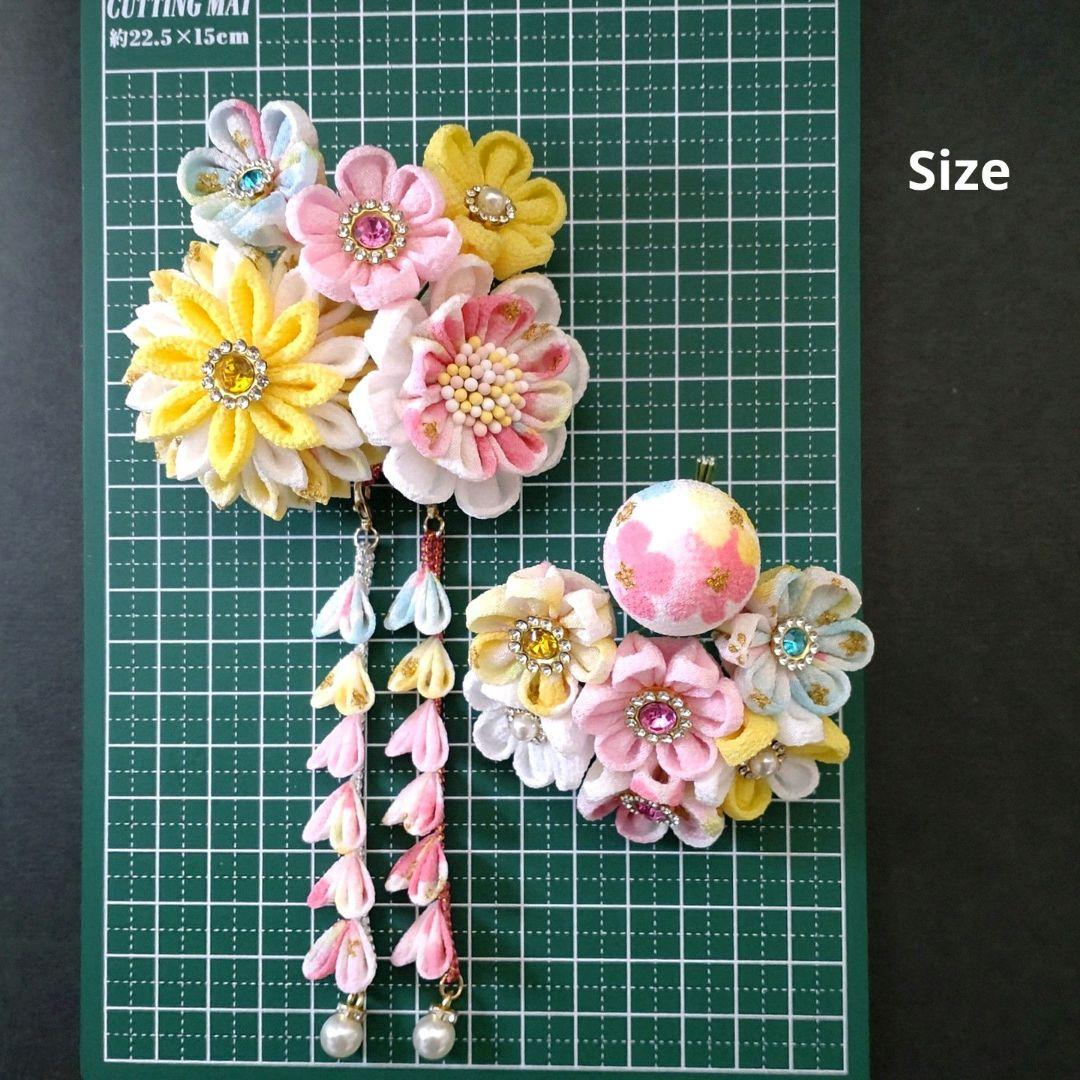 七五三髪飾り　カラフル　つまみ細工　成人式　和装　髪飾り