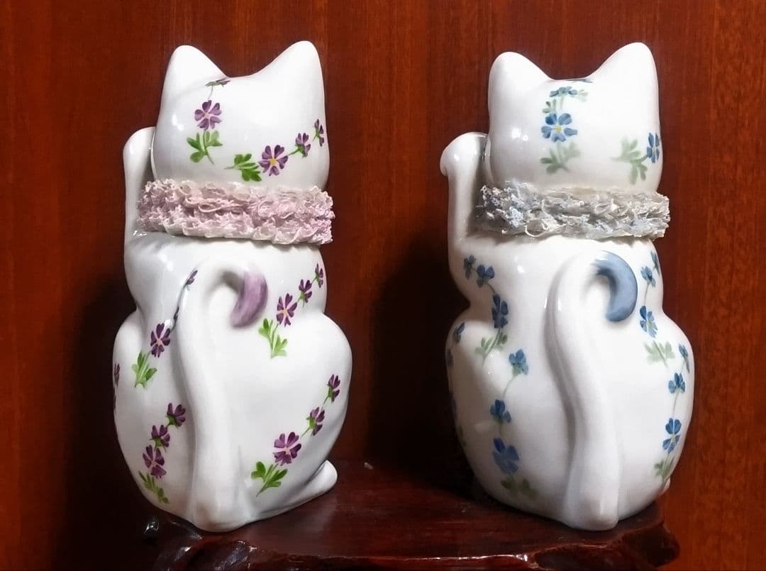 アイリッシュドレスデン 招き猫 ブルー＆ピンク ２点セット 美品