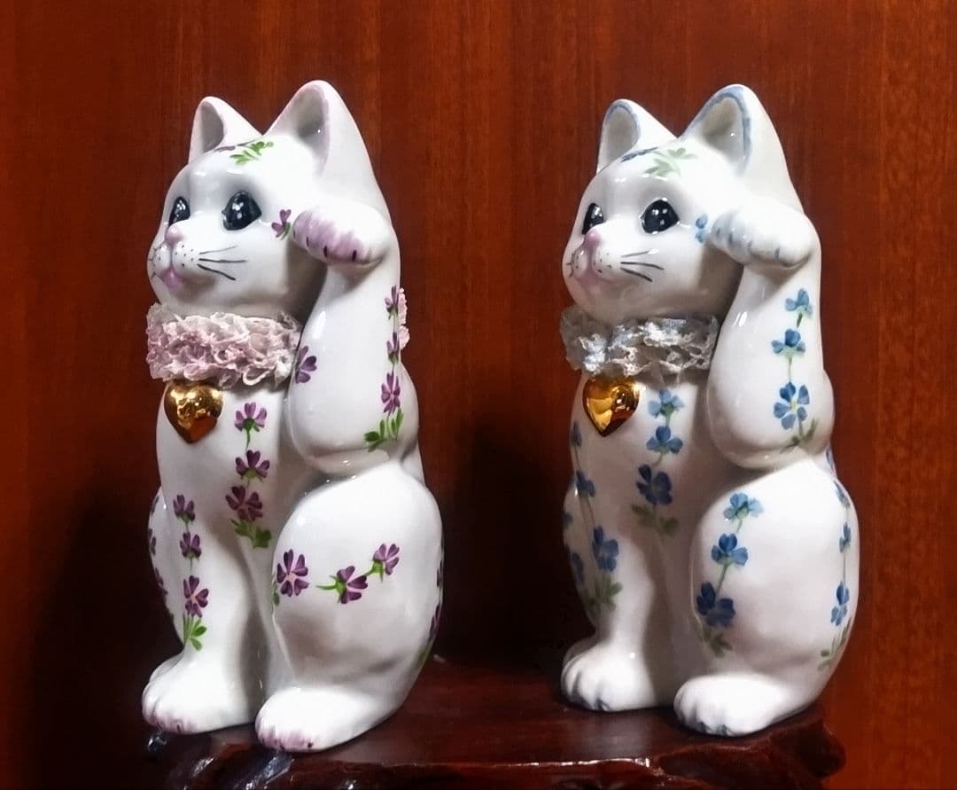 アイリッシュドレスデン 招き猫 ブルー＆ピンク ２点セット 美品